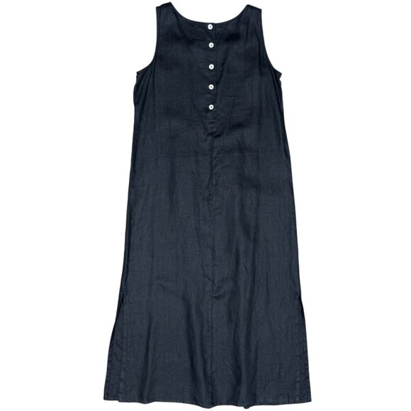 NWT Vintage PLAZA SOUTH 100% Linen Sleeveless Maxi‎ Dress Black | Size 8 - Picture 2 of 9